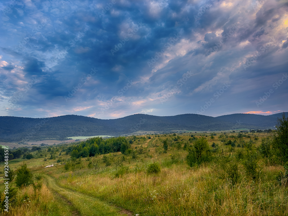 Fototapeta premium Wonderful landscape view on the Carpathian Mountains during the sunset in the summer season 