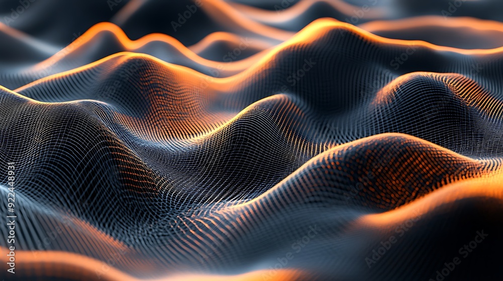 Abstract Orange Glowing Waves in a Black Grid