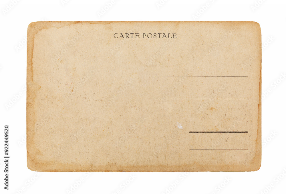 Blank backside of old postcard isolated on white, including clipping path Blank backside of old postcard isolated on white, including clipping path
