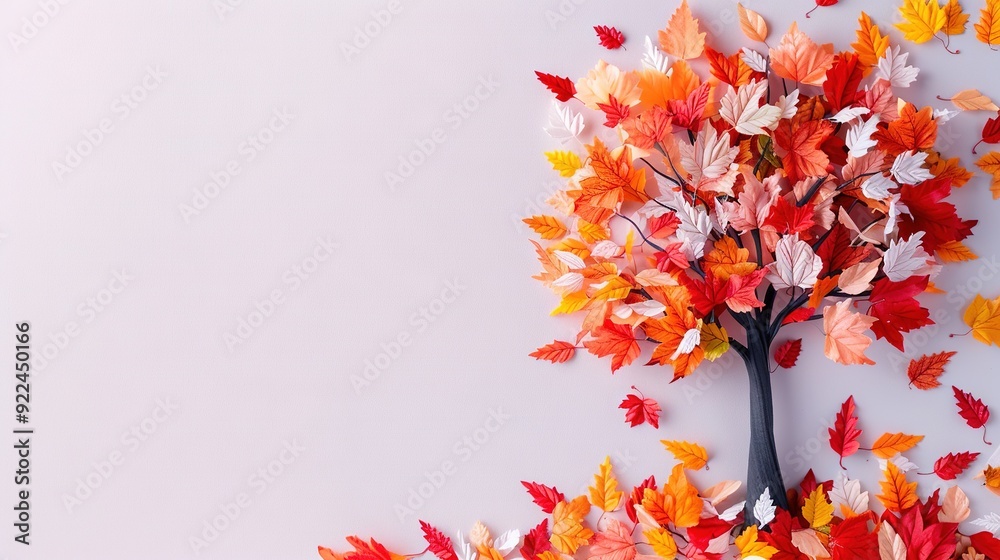 Autumn leaf tree on white background, text on left side Autumn leaf tree on white background, text on left side