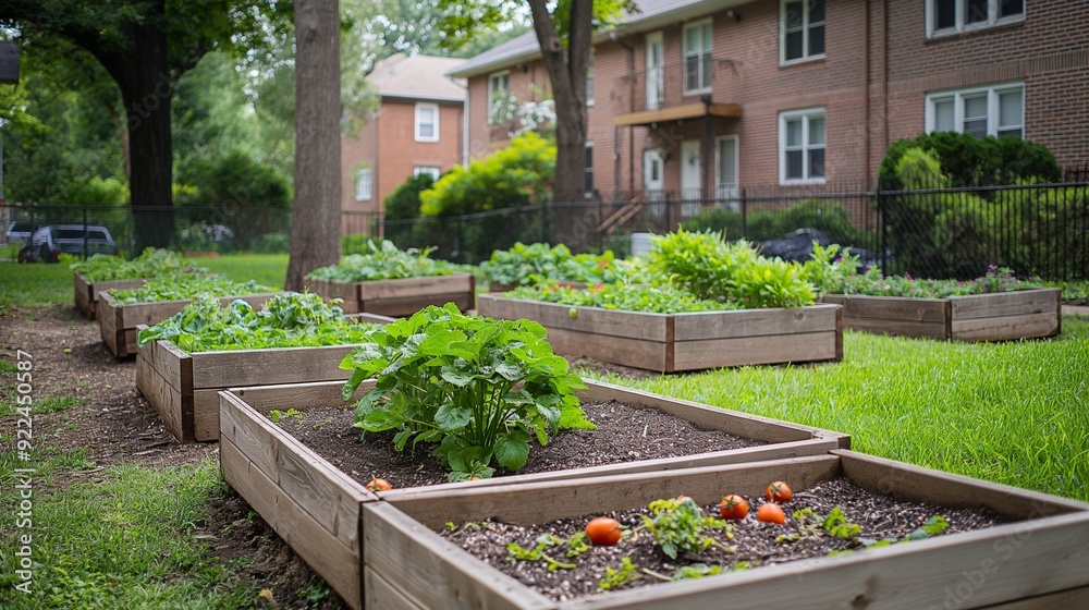 Obraz premium community garden where residents grow their own fruits, vegetables