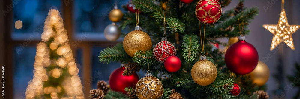 Naklejka premium Christmas Tree and Decorations