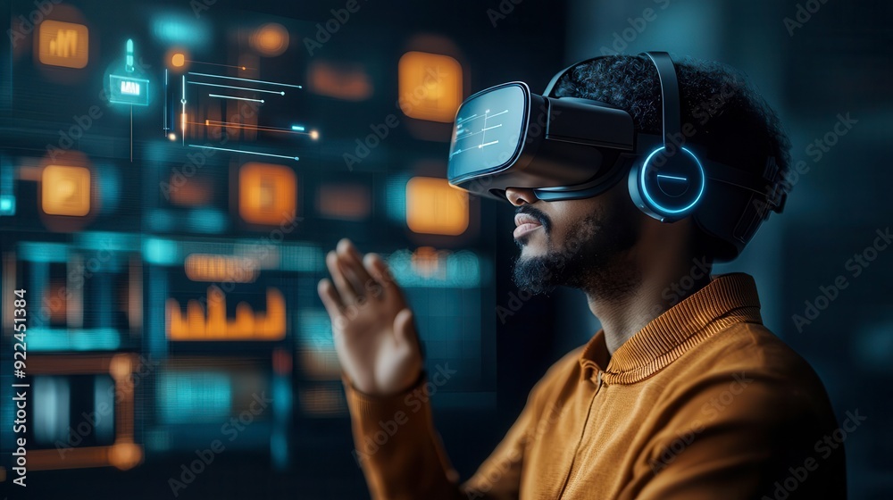 An AI-powered virtual reality environment with interactive elements responding to user input, symbolizing immersive technology An AI-powered virtual reality environment with interactive elements responding to user input, symbolizing immersive technology