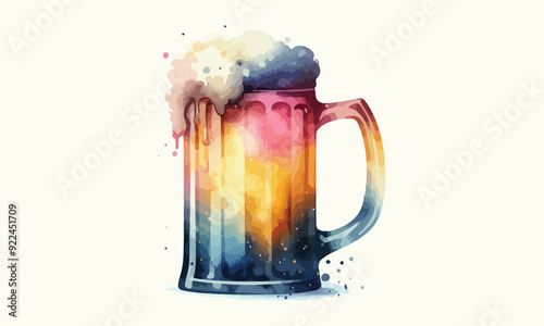 free drink, watercolor mugs of beer, alcohol drinks, hand drawn illustration, watercolor mugs of beer