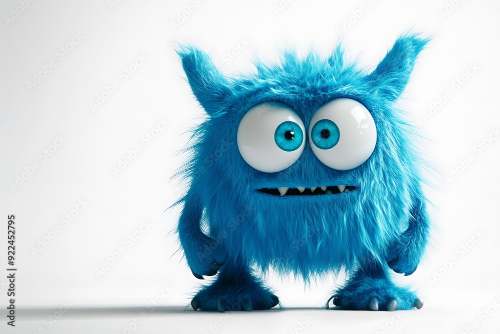 Playful Quirky Blue Monster on a Clean White Background Playful Quirky Blue Monster on a Clean White Background