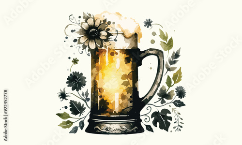 free drink, watercolor mugs of beer, alcohol drinks, hand drawn illustration, watercolor mugs of beer