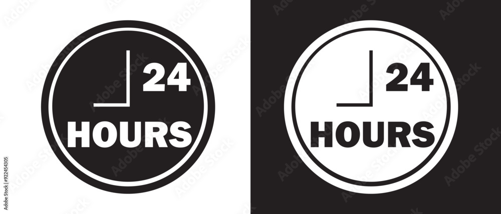 24 hours vector icon. 24 hours icon flat style on a white and black background. vector illustration. 24 hours vector icon. 24 hours icon flat style on a white and black background. vector illustration.