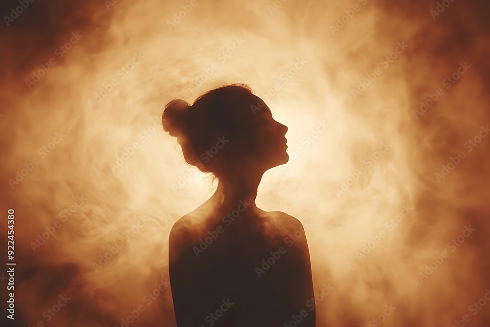 Tranquil Silhouette in Child's Pose with Soft Aura on Brown Background