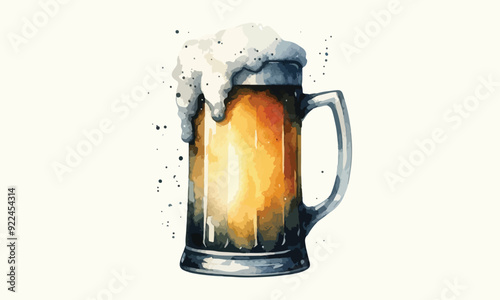 free drink, watercolor mugs of beer, alcohol drinks, hand drawn illustration, watercolor mugs of beer