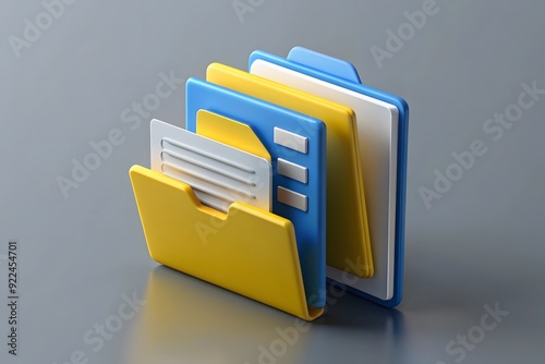 Three Yellow folders icon opened 3D rendering illustration isolated on gray background 