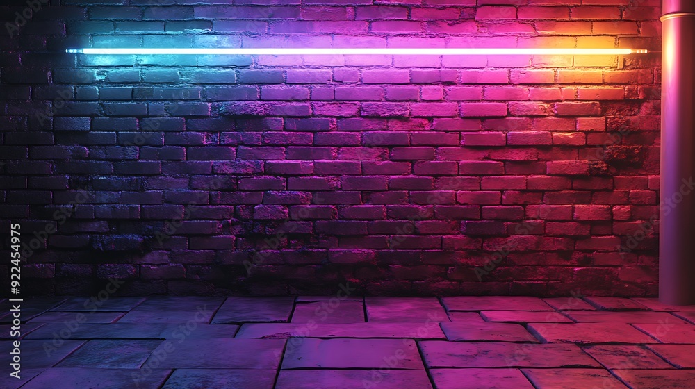 Brick Wall Illuminated by Neon Light