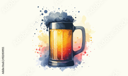 free drink, watercolor mugs of beer, alcohol drinks, hand drawn illustration, watercolor mugs of beer