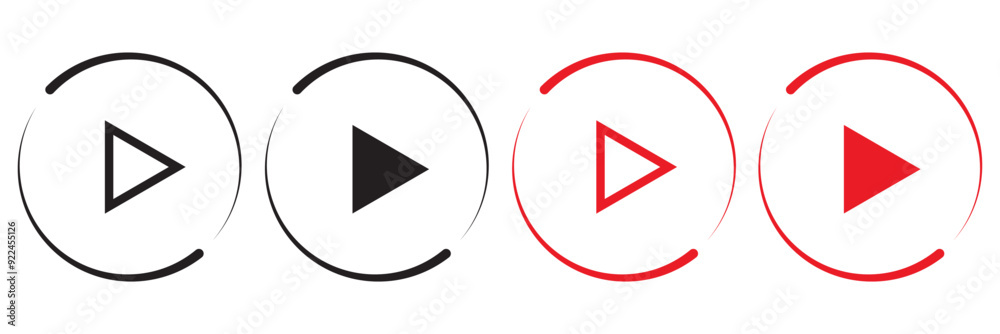 Set of play buttons icons. Play button. Video audio player. Vector illustration. Play buttons. Vector icons isolated on background white. Play button icon set. Set of play buttons icons. Play button. Video audio player. Vector illustration. Play buttons. Vector icons isolated on background white. Play button icon set.