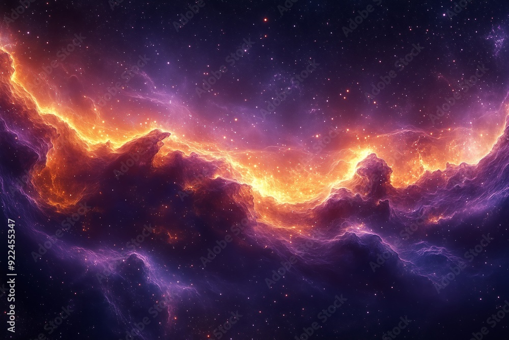 Fototapeta premium Vibrant cosmic nebula illuminated by stars in deep space