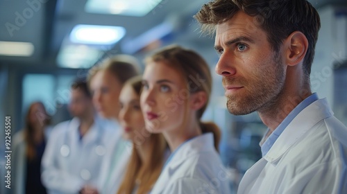 group of doctors discussing a patient's case during a round