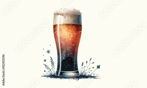 free drink, watercolor mugs of beer, alcohol drinks, hand drawn illustration, watercolor mugs of beer