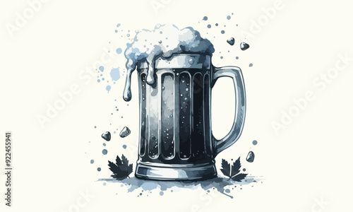 free drink, watercolor mugs of beer, alcohol drinks, hand drawn illustration, watercolor mugs of beer