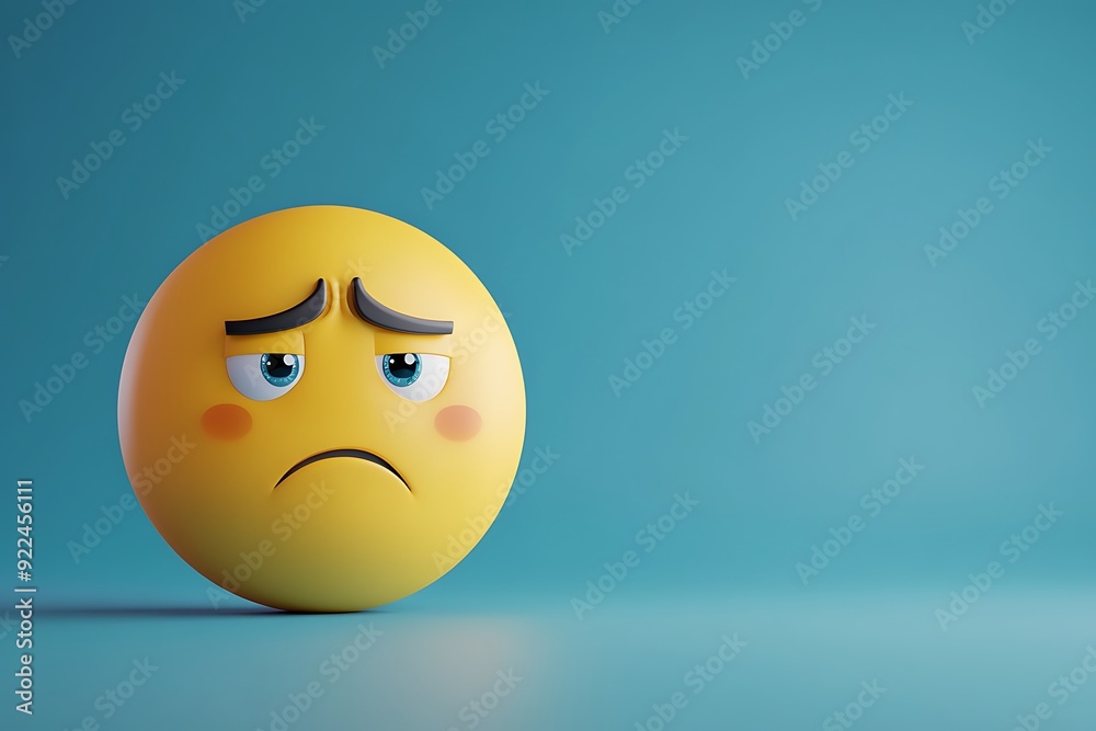 Digital Sad Emoji Illustration with Clean Lines on Blue Background in 3D Rendering Digital Sad Emoji Illustration with Clean Lines on Blue Background in 3D Rendering