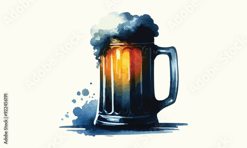 free drink, watercolor mugs of beer, alcohol drinks, hand drawn illustration, watercolor mugs of beer