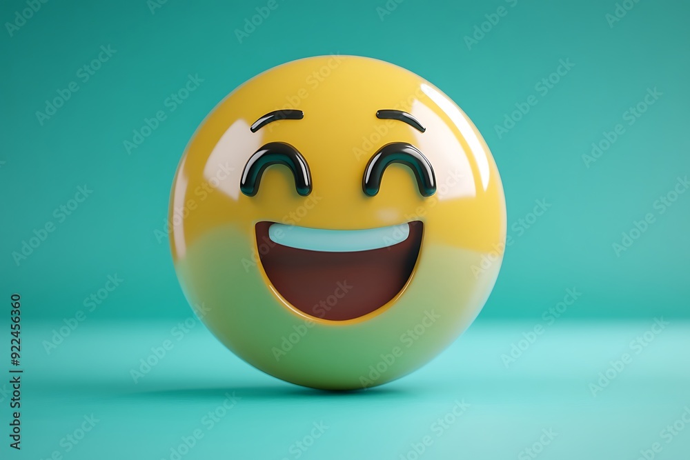 Fototapeta premium Cheerful Emoji Expression on Teal Background - 3D Rendering with Smooth Finish | Positive Emotion Concept