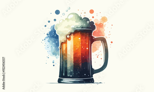 free drink, watercolor mugs of beer, alcohol drinks, hand drawn illustration, watercolor mugs of beer