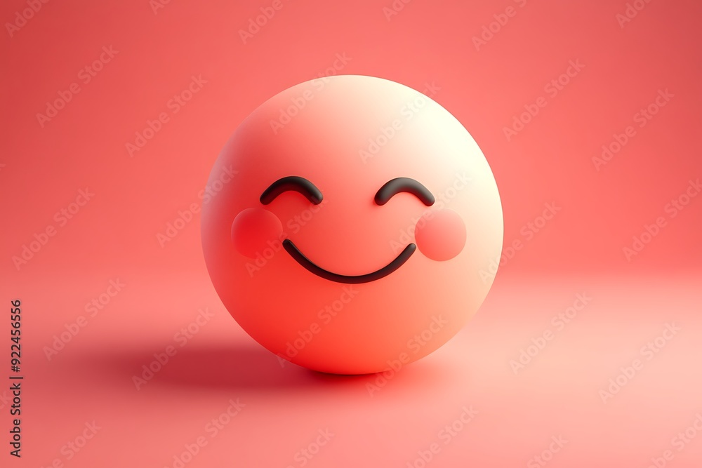 Cheerful Blush Cheeks and Smiling Emoji on Coral Background - 3D Rendering with Soft Shadows Cheerful Blush Cheeks and Smiling Emoji on Coral Background - 3D Rendering with Soft Shadows