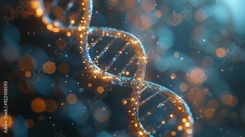 Detailed DNA helix highlighted by bokeh (close up, genetic blueprint, realistic, Silhouette, Research lab)