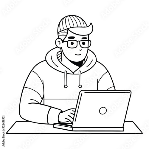 The silhouette of a man working on a laptop silhouette vector illustration