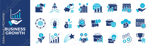 Business Growth icon collection set. Containing design, growth, business, development, strategy, success, and more. Solid vector icons collection.	