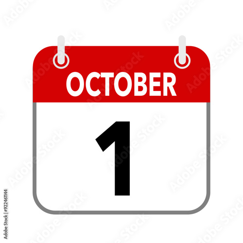 1 October, calendar date icon on white background.