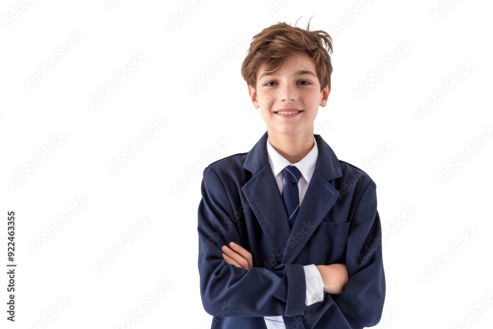 Portrait of Student boy crossing arm for posing with smile and school uniform isolated on transparent png background. Portrait of Student boy crossing arm for posing with smile and school uniform isolated on transparent png background.