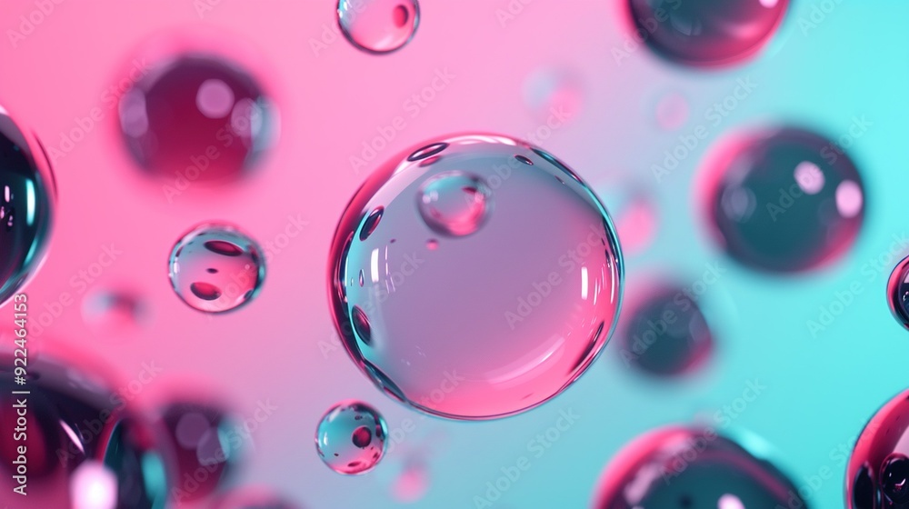 Bubbles float in air against pink and blue backdrop Bubbles float in air against pink and blue backdrop