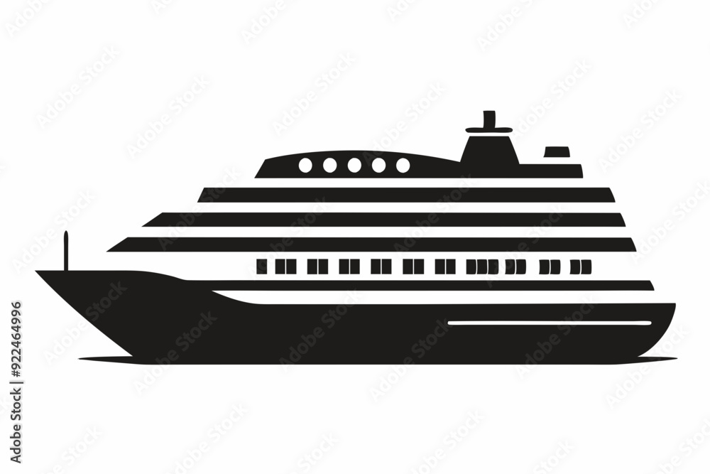 Modern Cruising Ship silhouette vector illustration.
Modern Cruising Ship silhouette vector illustration.