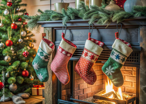 christmas stocking hanging on a tree photo