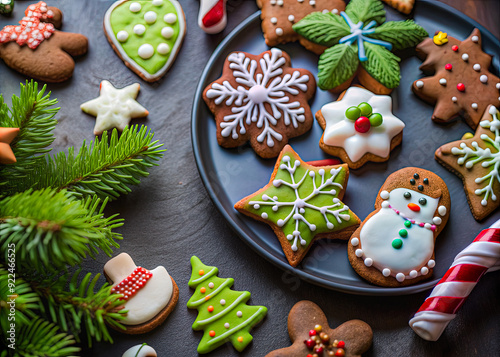 christmas gingerbread cookies on table photo