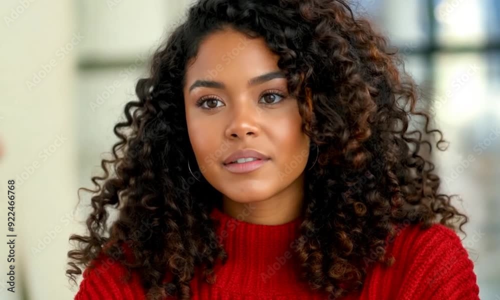 Radiant Young Woman with Curly Hair Engages in Conversation Radiant Young Woman with Curly Hair Engages in Conversation