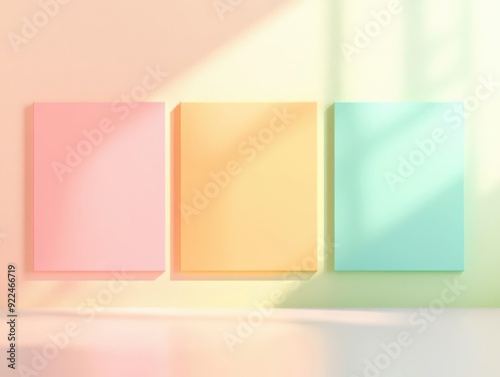 Business meeting with engaging idea boards, rightaligned, solid pastel background, high resolution photo