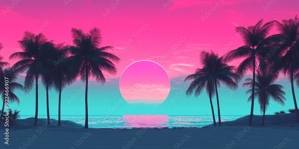 Vice City Synthwave - Retro Aesthetic with Palm Trees and Tropical Sunset in Pink and Blue Vice City Synthwave - Retro Aesthetic with Palm Trees and Tropical Sunset in Pink and Blue