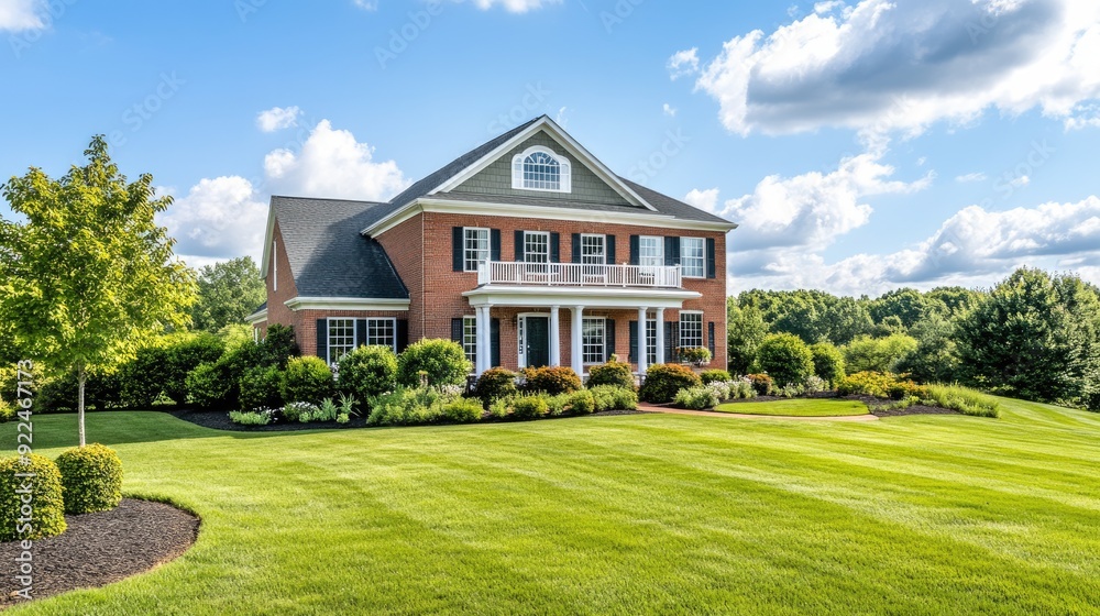 Obraz premium Virginia Home. Suburban Estate in Leesburg USA with Lush Lawn and Luxurious Exterior