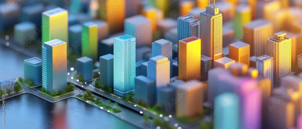Futuristic Isometric Model of City Financial District with Skyscrapers and Infrastructure Futuristic Isometric Model of City Financial District with Skyscrapers and Infrastructure