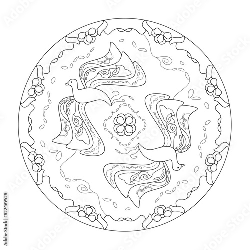 Mandala with lovely fancy birds.