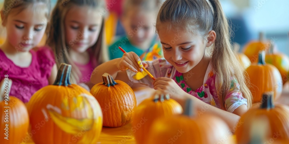 Fototapeta premium Vibrant Celebration of National Color Day: Children's Imaginative Pumpkin Art in Vivid Hues, a 4K Surrealist Photo Journey.