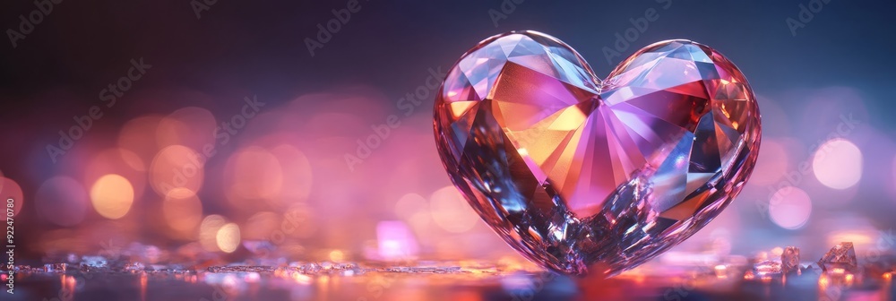 A stunning crystal heart that radiates vibrant and beautiful colors while showcasing a mesmerizing bokeh background A stunning crystal heart that radiates vibrant and beautiful colors while showcasing a mesmerizing bokeh background