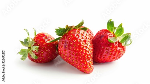 Wallpaper Mural Three fresh, ripe strawberries on a white background Torontodigital.ca