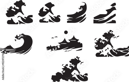 Wave Modern Black Silhouette Design Elements