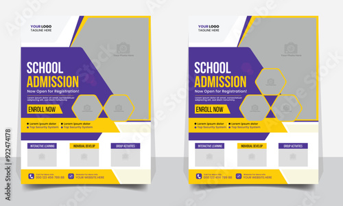 School admission flyer design templates. Kids back to school education admission flyer, poster, layout template