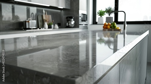 Sleek Gray Kitchen Interior with Modern Countertops