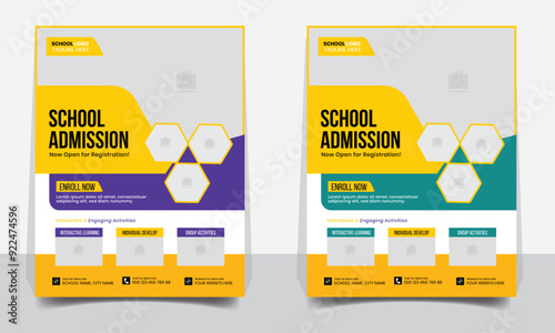 School admission flyer design templates. Kids back to school education admission flyer, poster, layout template