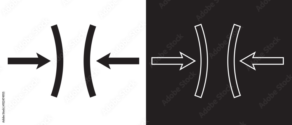 Compression arrows icon. Elasticity icon design on a white and black background. vector illustration. Compression arrows icon. Elasticity icon design on a white and black background. vector illustration.