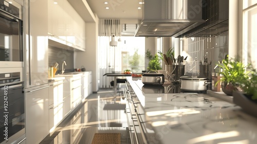 Sleek Gray Kitchen Interior with Modern Countertops